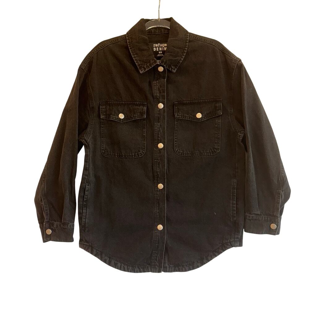 Refuge Denim Black Button Down Jean Shacket Long Sleeve Utility Shirt Women’s M